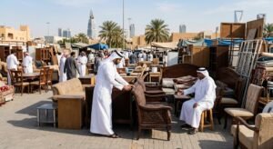 عمال متخصصون يقومون بفحص وتقييم وتحميل الأثاث المنزلي والمكتبي بعناية داخل سيارات نقل مجهزة ضمن أعمال شراء الاثاث المستعمل حي الملز بالرياض لضمان تقديم أفضل الأسعار وإتمام عملية البيع بسرعة وموثوقية