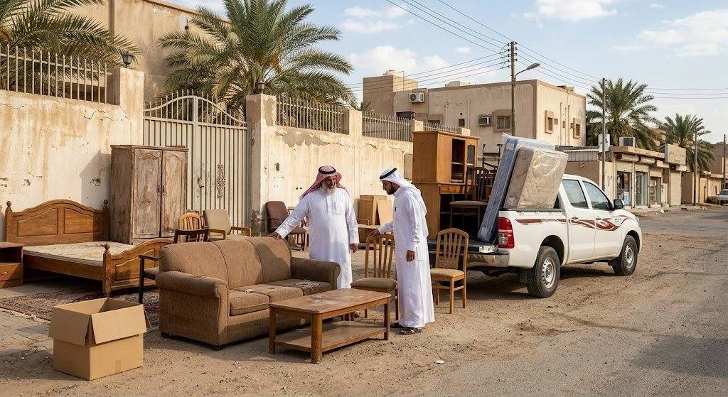 فريق عمل محترف يقوم بتقييم وشراء ونقل الأثاث المستعمل ضمن خدمات شراء الاثاث المستعمل حي الخزامي لضمان تقديم أفضل الأسعار وخدمة سريعة وموثوقة.