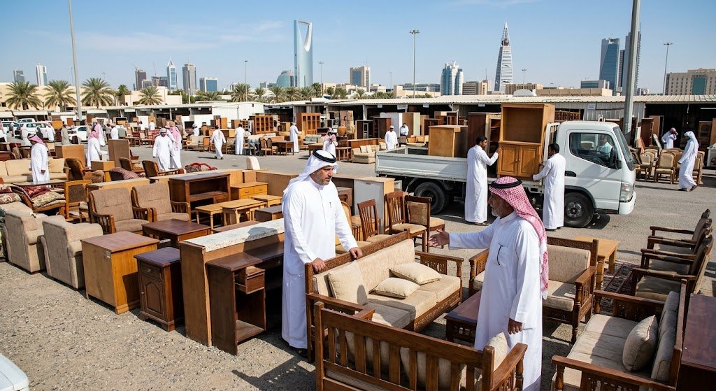 فريق متخصص يقوم بتقييم ونقل الأثاث ضمن خدمات شراء الاثاث المستعمل حي العريجاء بالرياض